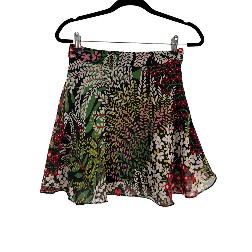 Urban Outfitters Floral Botanical Mini Skirt Black Red Green Size S Small A-Line
